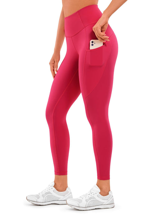 CRZ YOGA Women's Naked Feeling Workout Leggings 25 Inches - High Waisted Yoga Pants with Side Pockets Running Tights Viva Magenta Small