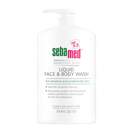 Sebamed Liquid Face and Body Wash for Sensitive Skin, pH 5.5, Mild Gentle Hydrating Cleanser, Hypoallergenic Body Wash for Men and Women, Dermatologist Recommended, 33.8 Fluid Ounces (1 Liter)