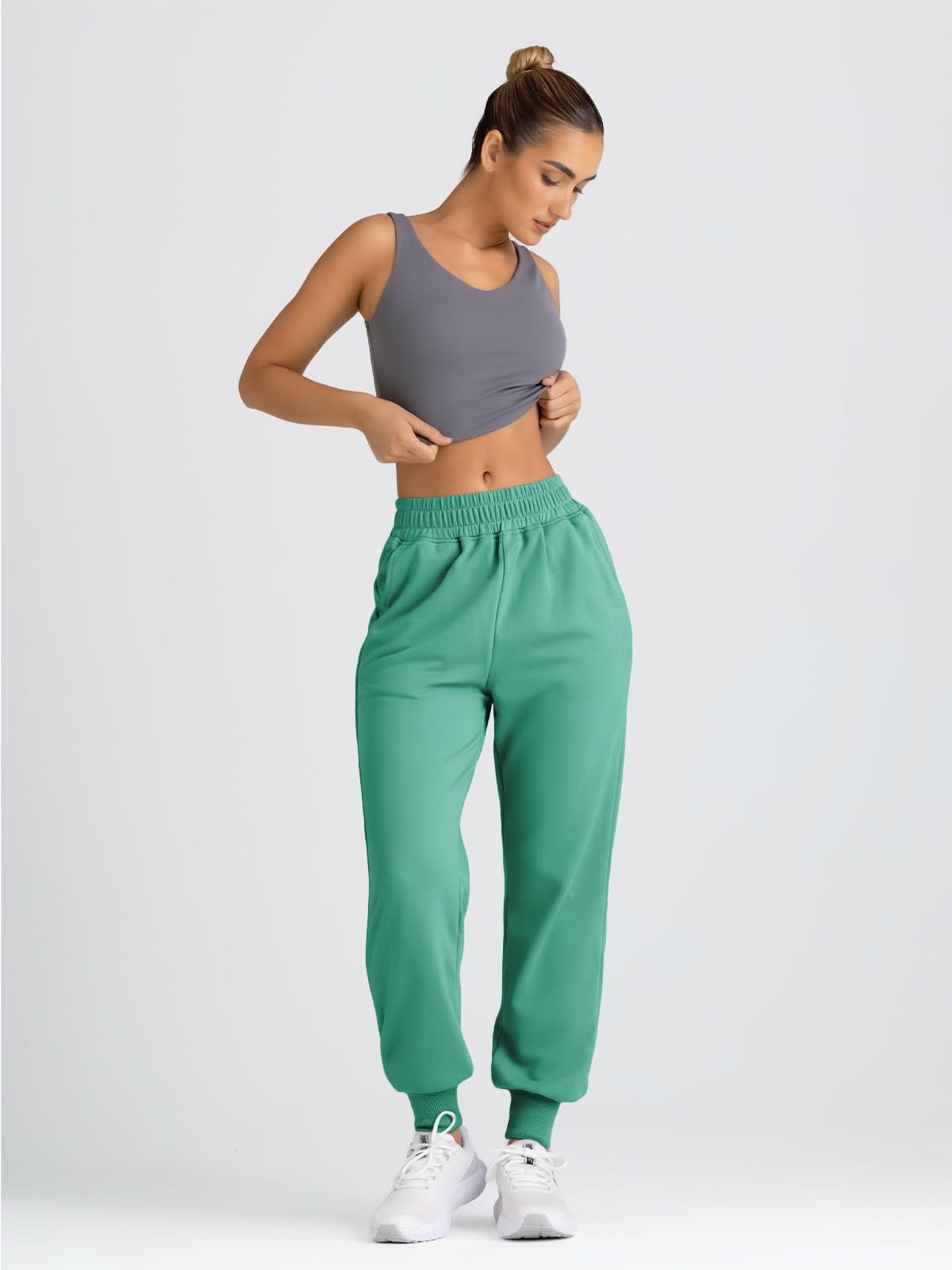 Yovela Sweatpants Women Baggy High Waisted Sweat Pants Fall Clothes Casual Joggers Y2k Aesthetic 2024 Winter Fashion Trendy Warm Outfits Cute Comfy Tall Trousers with Pockets Green S