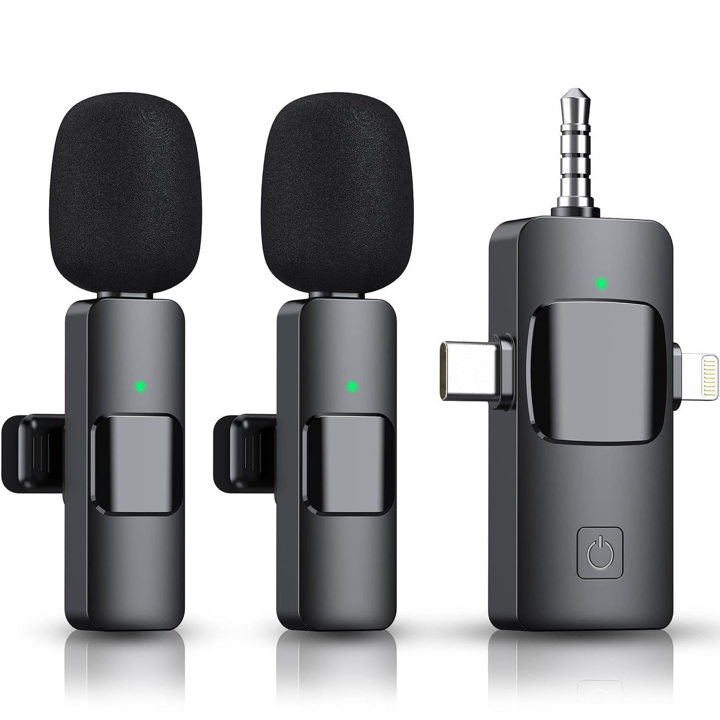 EJCC 3 in 1 Wireless Microphone for iPhone, Camera, Android, iPad, Mini Microphone, USB C Microphone, iPhone Mic, 2.4G Ultra-Low Delay, Microphone for Video Recording/Vlog/TikTok/YouTube/Interview