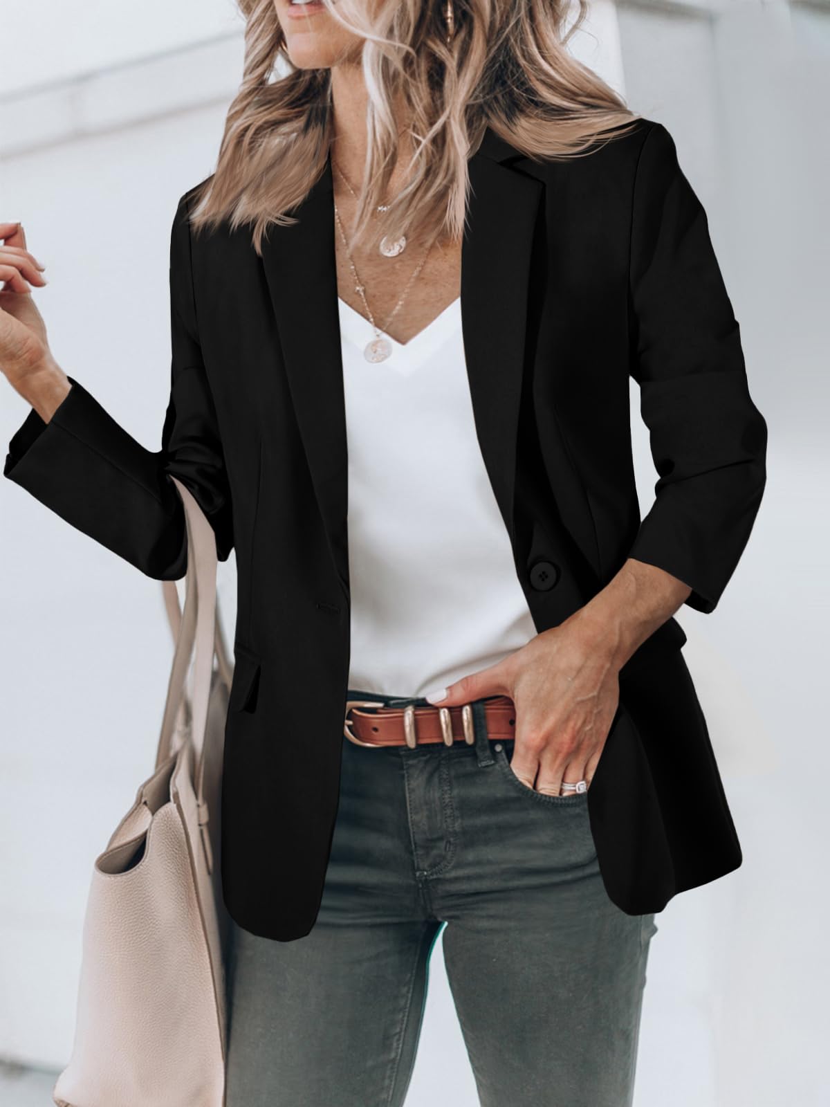 Cicy Bell Womens Casual Blazers Open Front Long Sleeve Work Office Suit Jackets Blazer Black