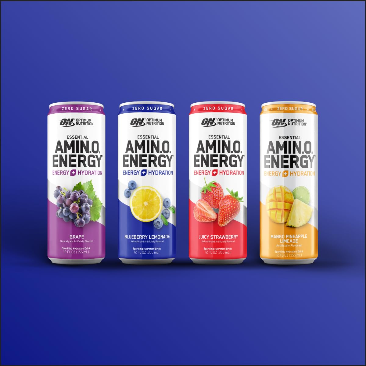 Optimum Nutrition Amino Energy Sparkling Hydration Drink, Electrolytes, Caffeine, Amino Acids, BCAAs, Sugar Free, 12 Fl Oz, Variety Pack of 12 (Packaging May Vary)