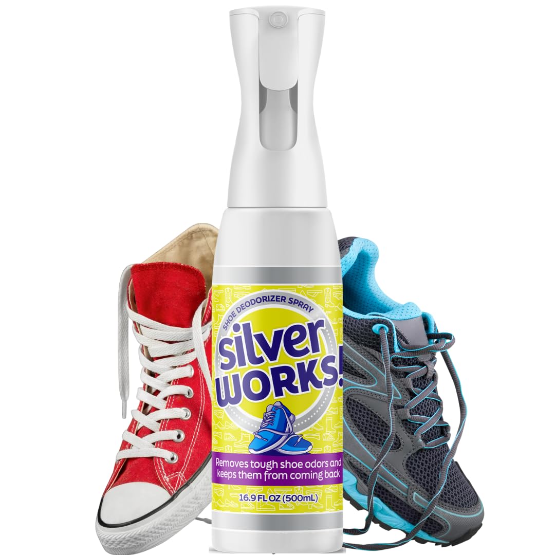 SilverWorks! Shoe Deodorizer Spray For Smelly Shoes - Shoe Odor Elimination Spray - Shoe Odor Spray - Boot, Sneaker, Shoe Smell Eliminator - Stinky Shoes Odor Eliminator, Shoe Freshener Spray -16.9oz