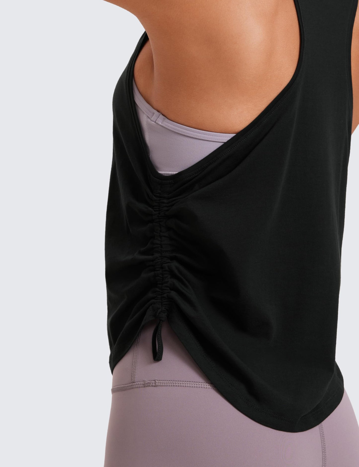 CRZ YOGA Pima Cotton Women Racerback Sleeveless Workout Tops High Neck Ruched Side Tank Top Athletic Casual Loose Shirts Black Small