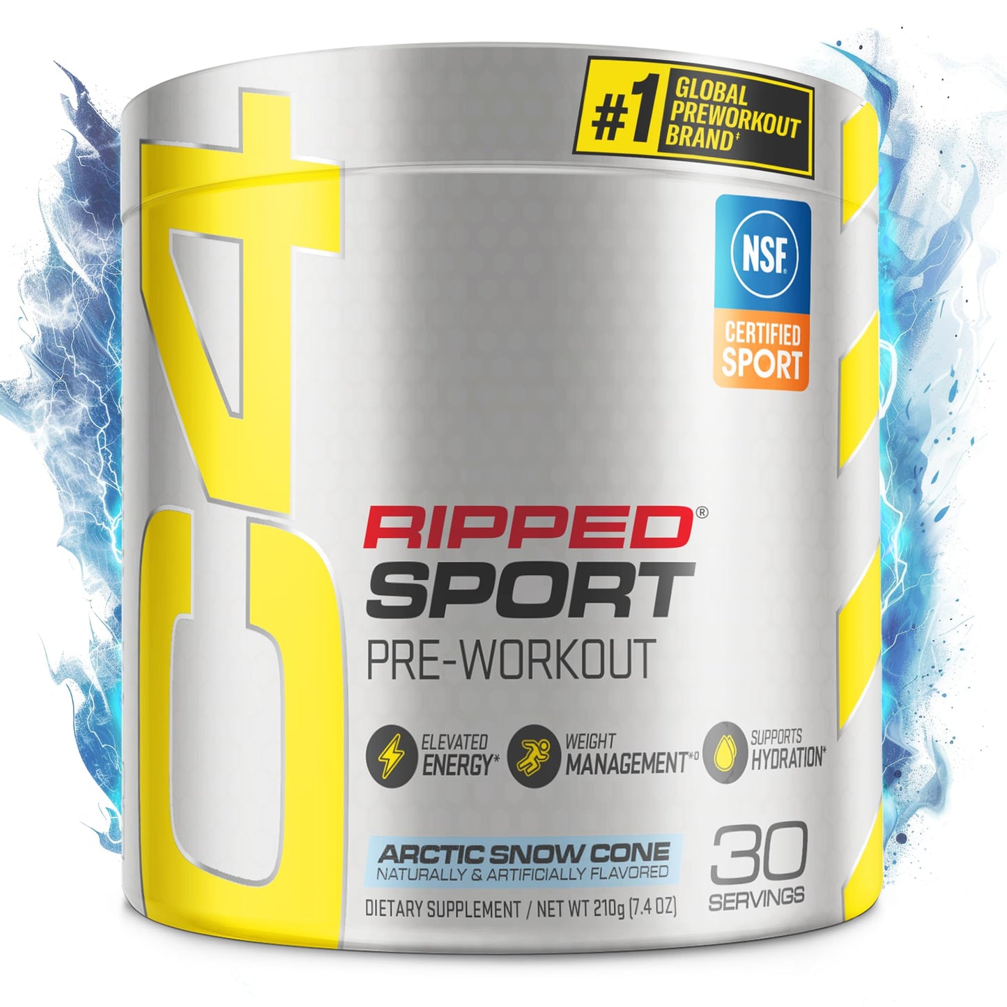 C4 Ripped Sport Pre Workout Powder Arctic Snow Cone - NSF Certified for Sport + Sugar Free Preworkout Energy Supplement for Men & Women - 135mg Caffeine + Weight Loss - 30 Servings