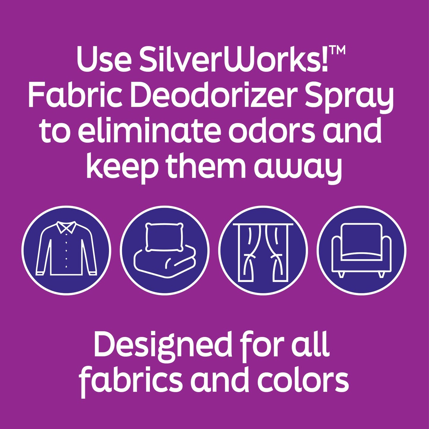 SilverWorks! Fabric Spray Odor Eliminator For Home - Powerful, Natural Silver Ion Deodorizing Technology - Clothes, Furniture And Couch Deodorizer Odor Eliminator And Refresher Spray -16.9oz