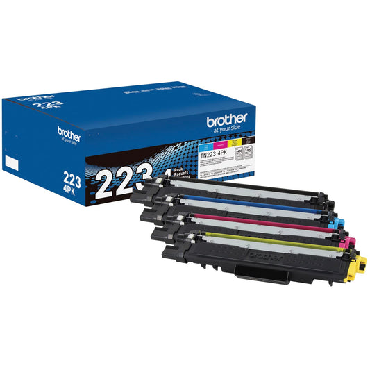 Brother Genuine Standard-Yield Toner Cartridge Four Pack TN223 4PK - Includes one Cartridge Each of Black, Cyan, Magenta & Yellow Toner, Standard Yield, Model: TN2234PK