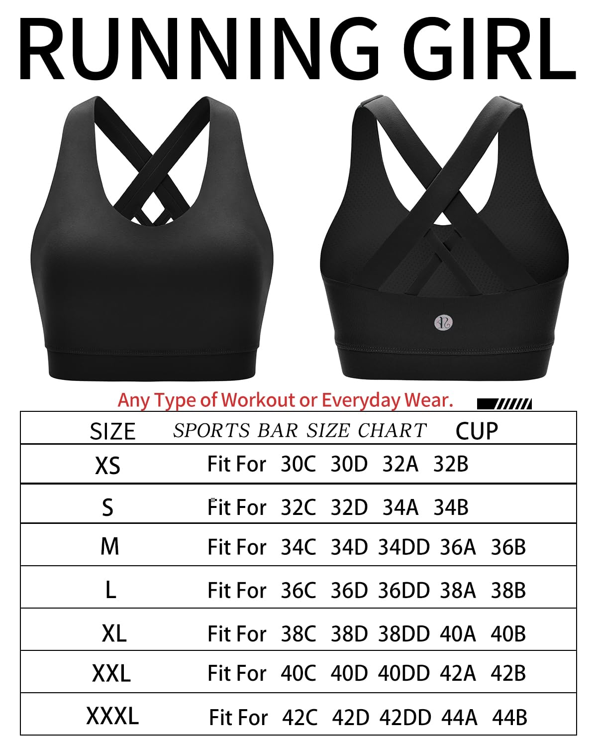 RUNNING GIRL Sports Bra for Women, Criss-Cross Back Padded Strappy Sports Bras Medium Support Yoga Bra with Removable Cups (2353D-Black,M)