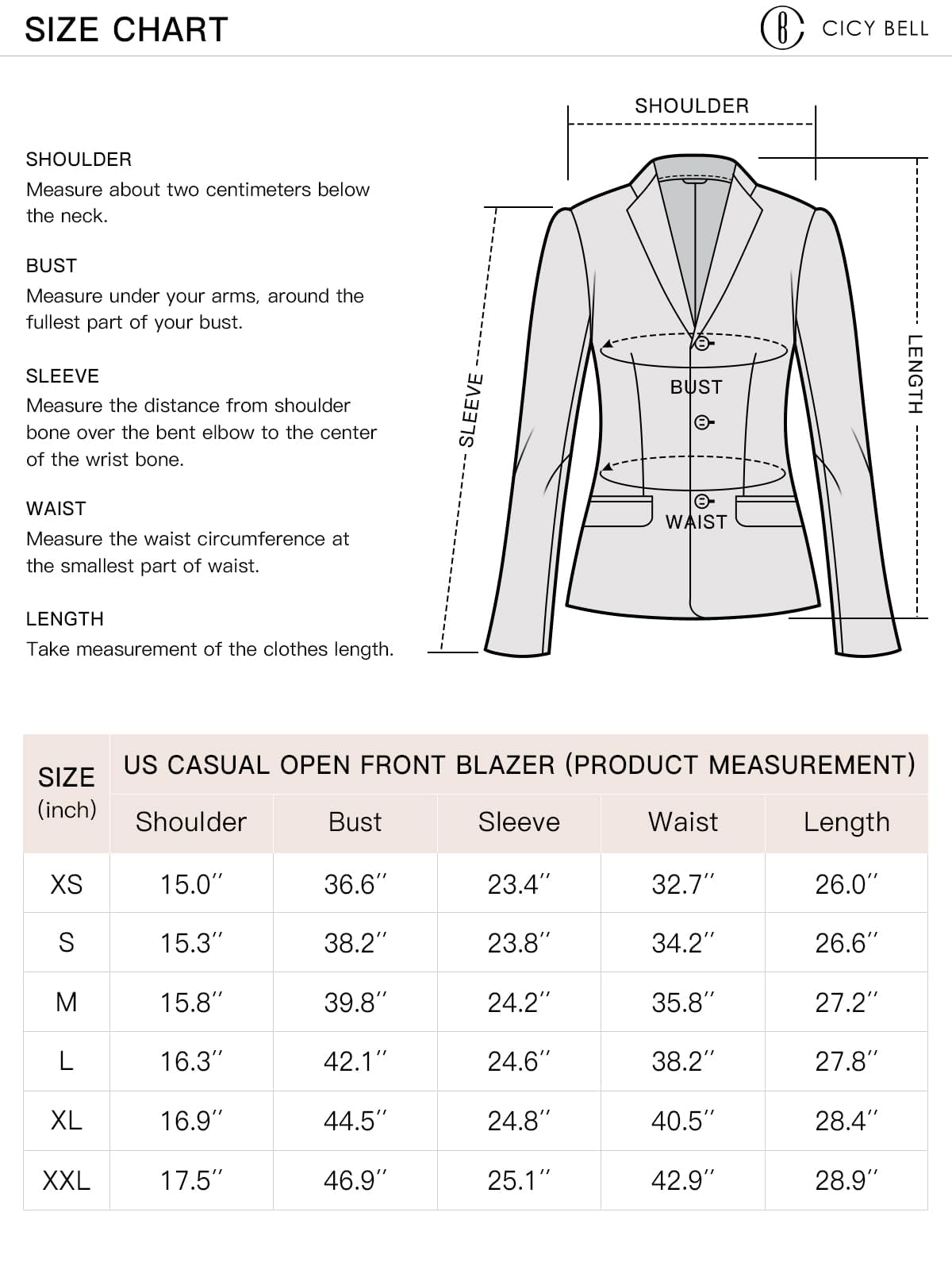 Cicy Bell Womens Casual Blazers Open Front Long Sleeve Work Office Suit Jackets Blazer Black