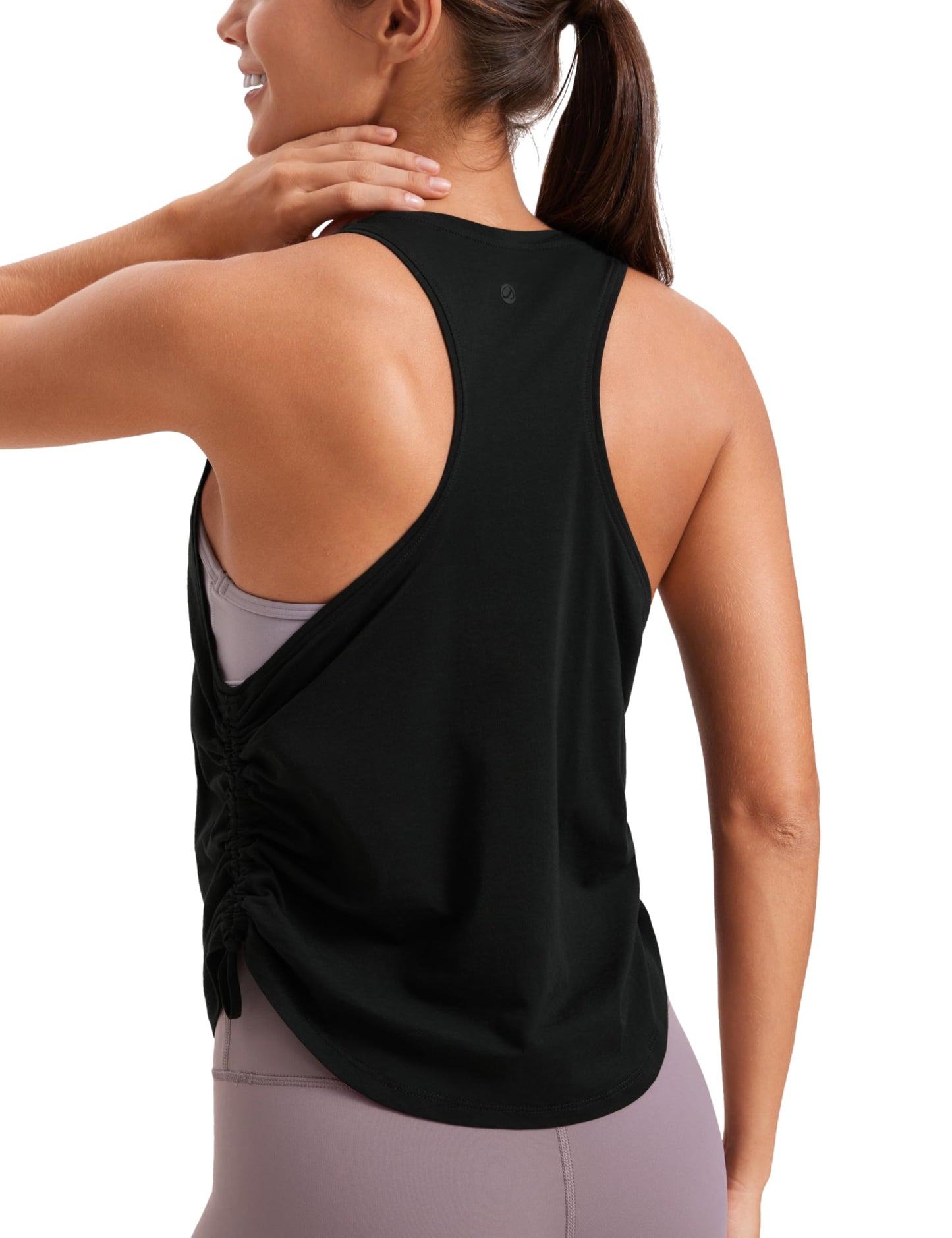 CRZ YOGA Pima Cotton Women Racerback Sleeveless Workout Tops High Neck Ruched Side Tank Top Athletic Casual Loose Shirts Black Small