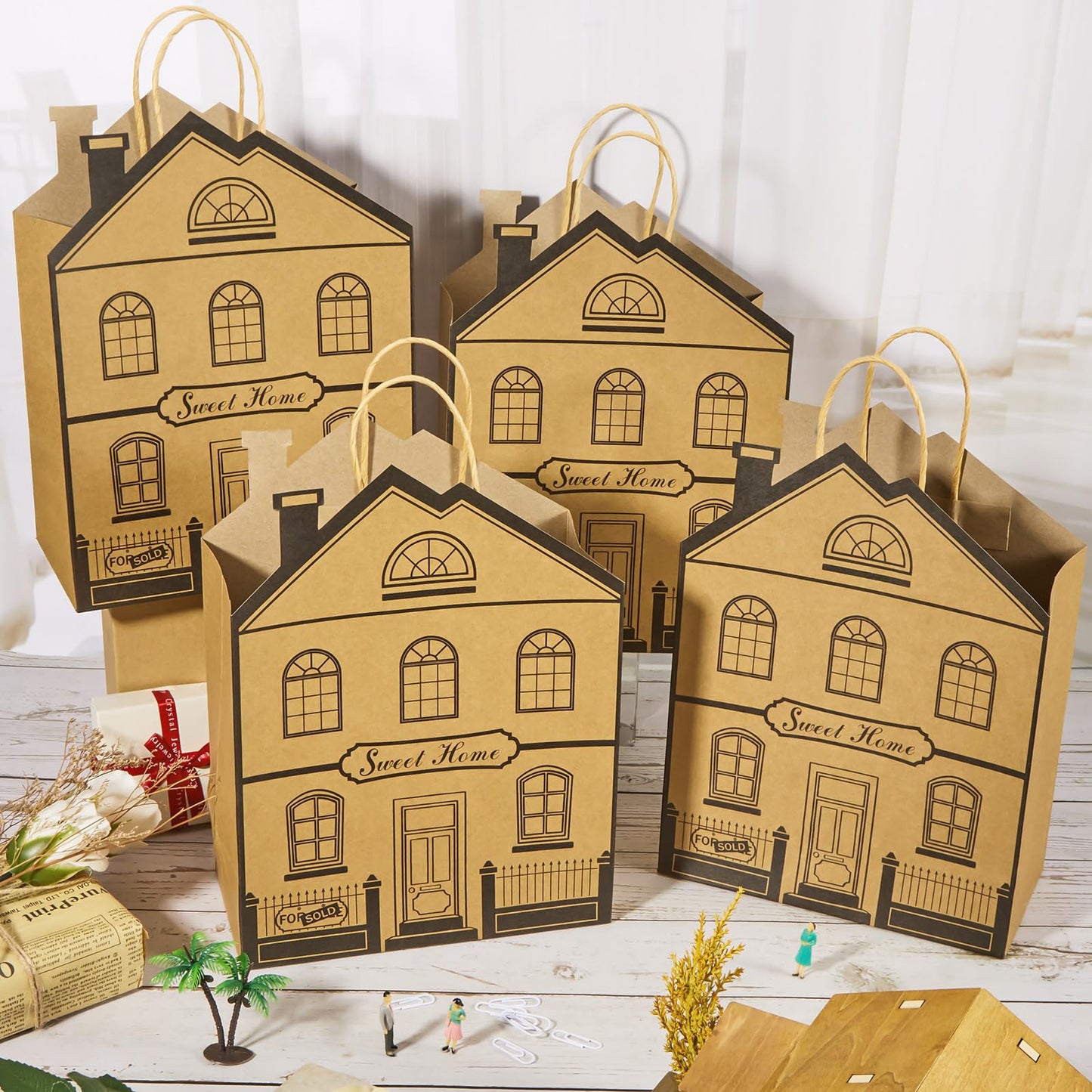 House Shaped Gift Bags Paper Gift Bags with Handles Real Estate Agent Gifts House Shaped Treat Bags Kraft Real Estate Party Bags Gift Wrap Bags for Real Estate Supplies Shopping Business (12 Pieces)