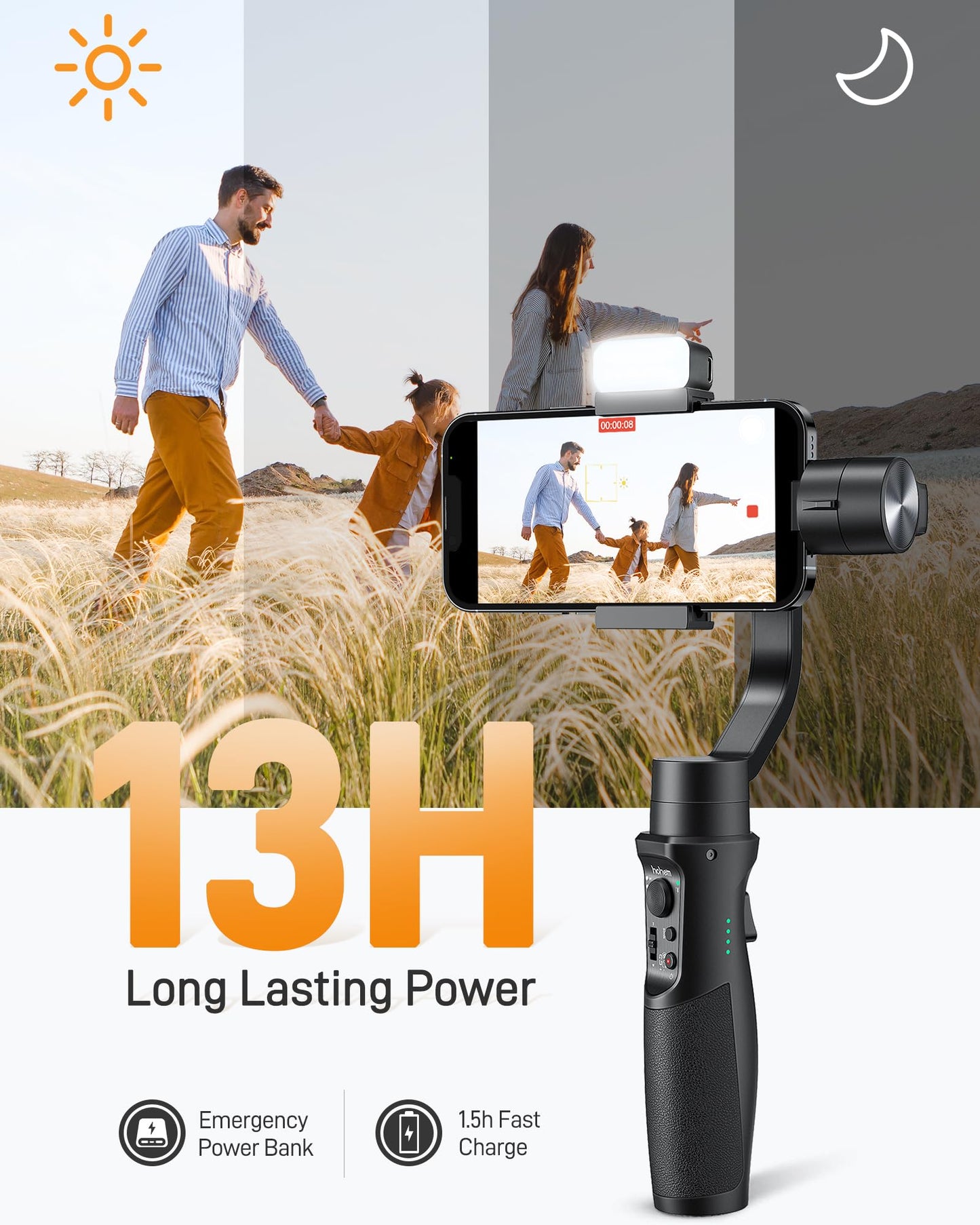 hohem iSteady Mobile+ Kit Gimbal Stabilizer for Smartphone, 3-Axis Phone Gimbal with Fill Light, Ultra-Wide-Angle Mode, 600° Inception, YouTube Vlog Stabilizer for Android and iPhone 15,14,13 PRO Max