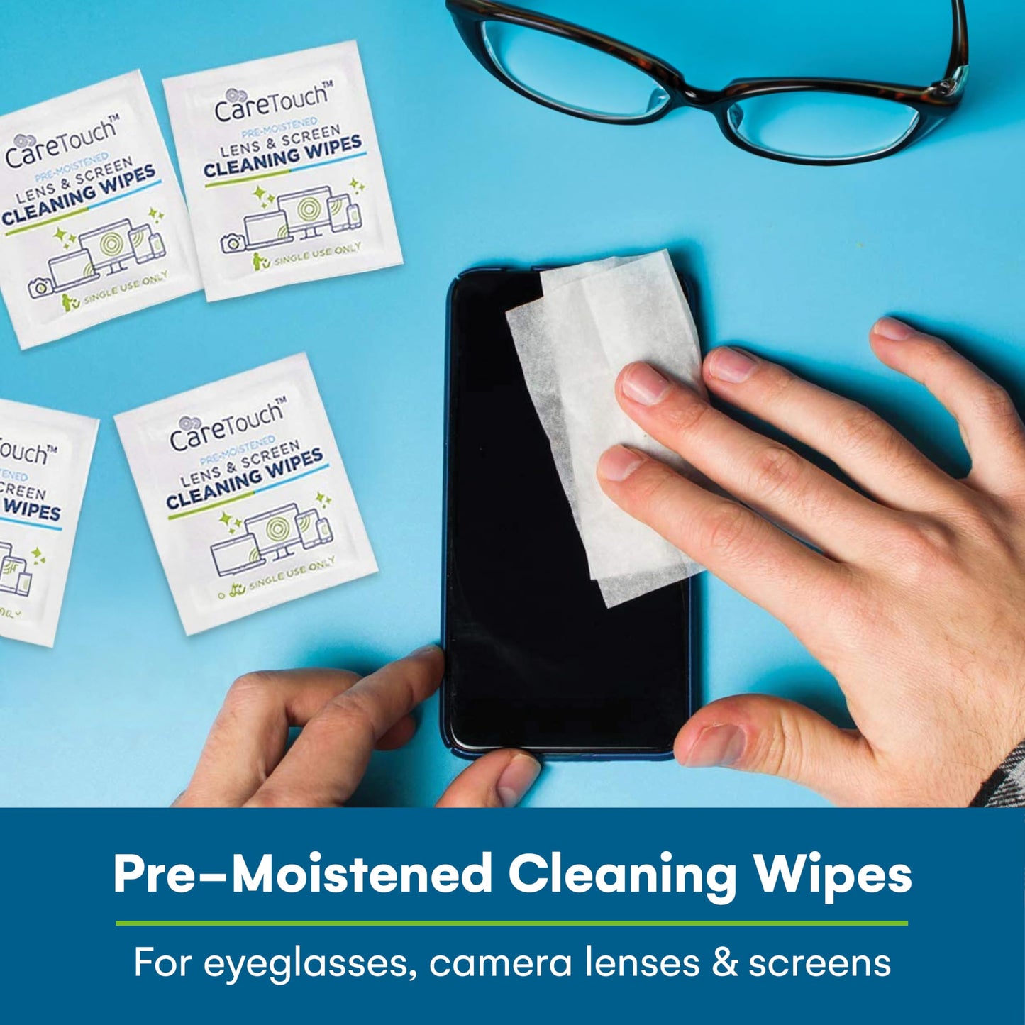 Care Touch Lens Cleaning Wipes for Eyeglasses, Pack of 210 - Eyeglass Wipes Individually Wrapped, Eye Glass Cleaning, Lenses Wipes for Glasses/Sunglasses