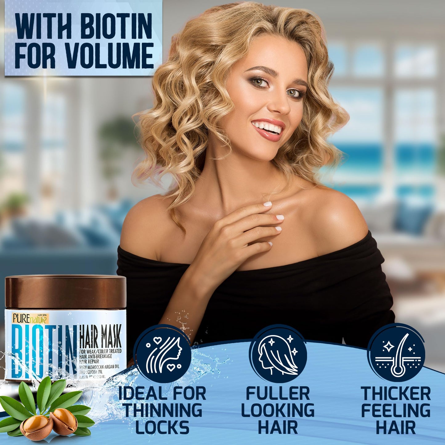 Biotin Hair Mask - Deep Conditioner with Collagen and Keratin for Dry, Damaged and Curly Hair - Fine Conditioning Moisturizer Treatment for Strengthening - Hydrating Care Products for Women and Men