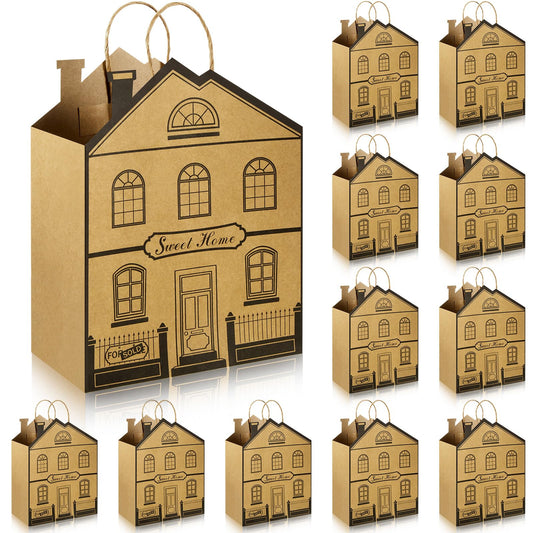 House Shaped Gift Bags Paper Gift Bags with Handles Real Estate Agent Gifts House Shaped Treat Bags Kraft Real Estate Party Bags Gift Wrap Bags for Real Estate Supplies Shopping Business (12 Pieces)