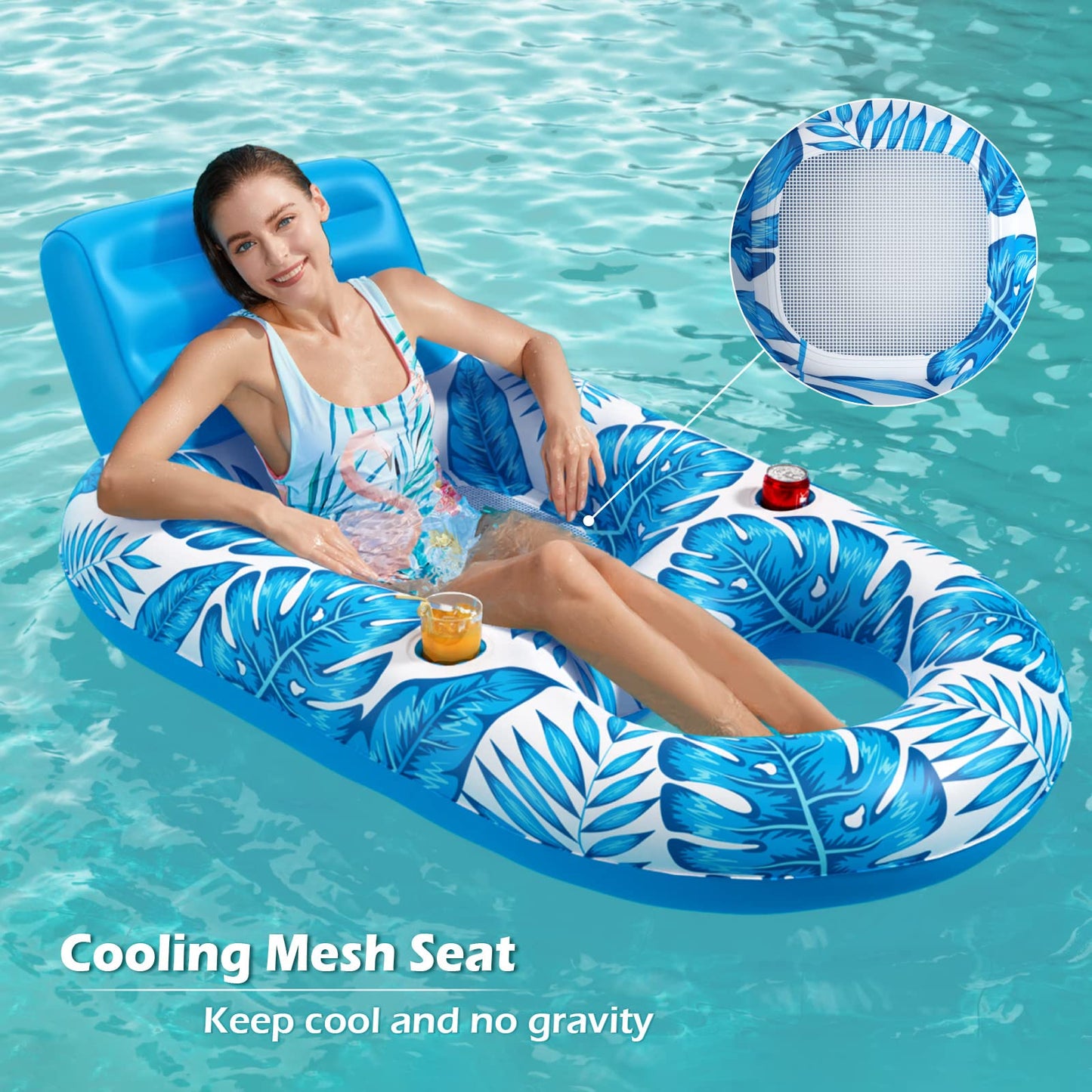 Jasonwell Inflatable Pool Float Adult - Pool Floaties Lounger Floats Raft Floating Chair Water Floaties for Swimming Pool Lake Lounge Float with Cup Holders Beach Pool Party Toys for Adults