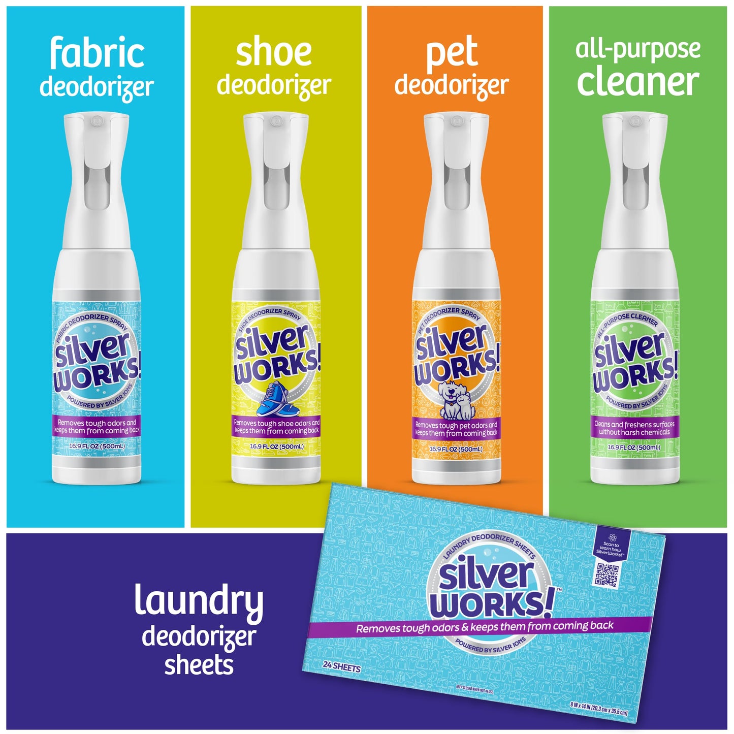 SilverWorks! Shoe Deodorizer Spray For Smelly Shoes - Shoe Odor Elimination Spray - Shoe Odor Spray - Boot, Sneaker, Shoe Smell Eliminator - Stinky Shoes Odor Eliminator, Shoe Freshener Spray -16.9oz