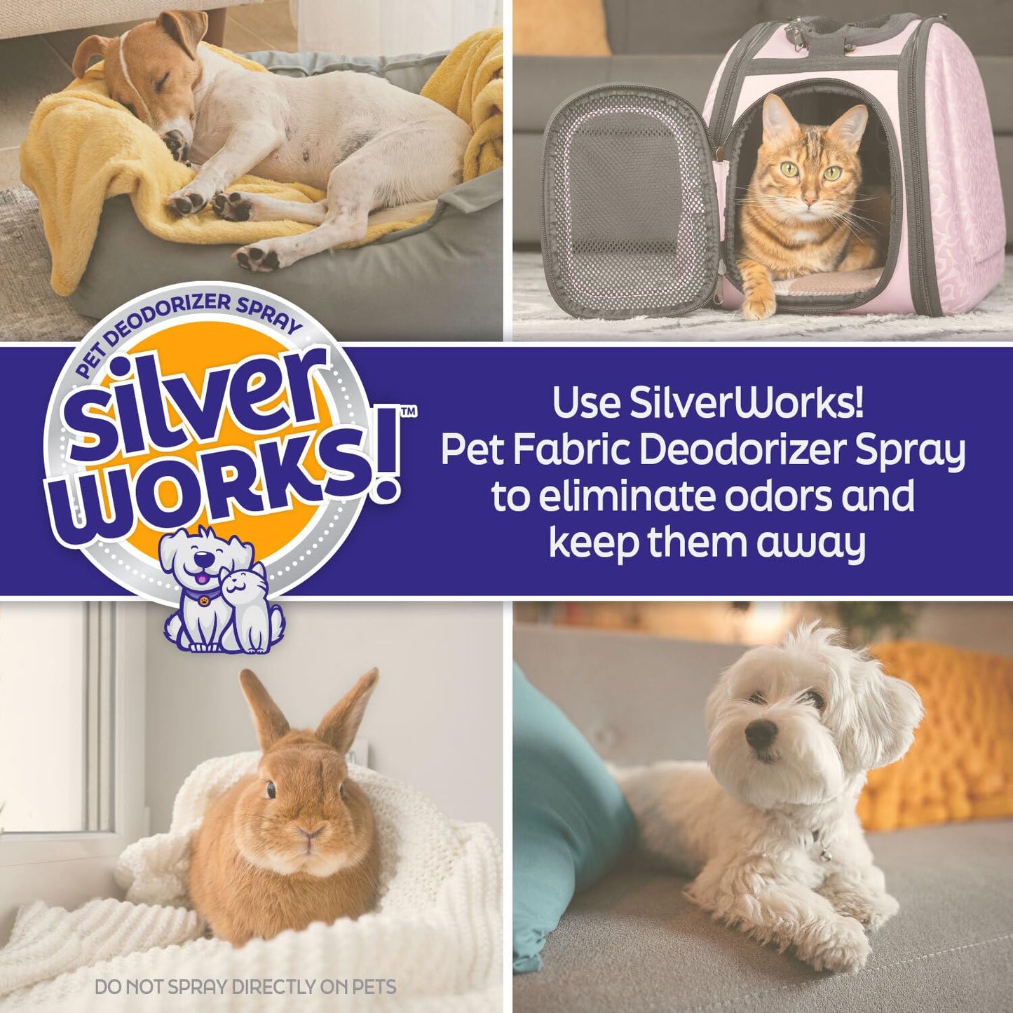 SilverWorks! Pet Odor Eliminator Spray For Home - Safe, Natural, Silver Ion Deodorizer - Cat, Dog Smell And Urine Odor Eliminator For Carpet, Furniture And Litter -16.9oz