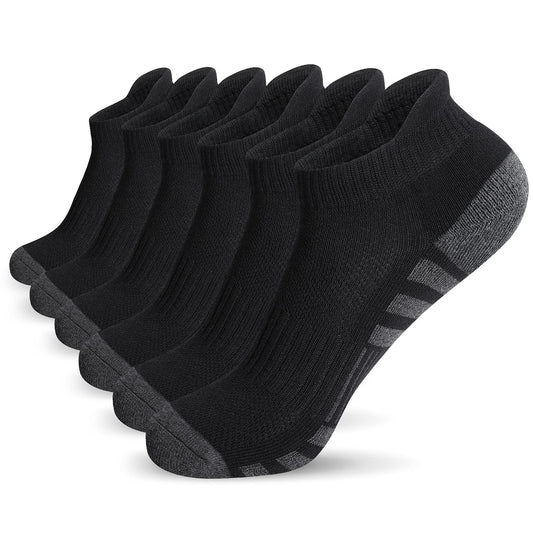 Airacker Athletic Running Ankle Cotton Socks, Low Cut Cushioned Performance Anti-Blister Tab Sports Socks for Men Women 6 Pairs