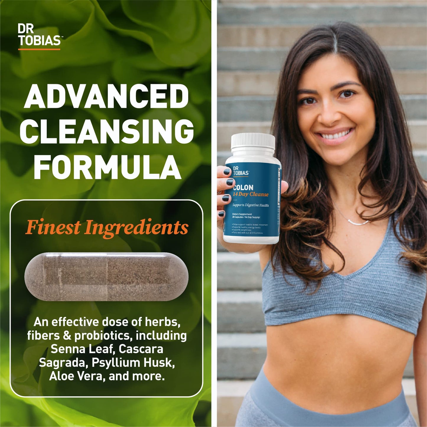 Dr. Tobias Colon 14 Day Cleanse, Advanced Gut Cleanse Detox for Women & Men with Cascara Sagrada, Psyllium Husk, Senna Leaf & Probiotics, Non-GMO Colon Cleanse, 28 Capsules 1-2 Daily