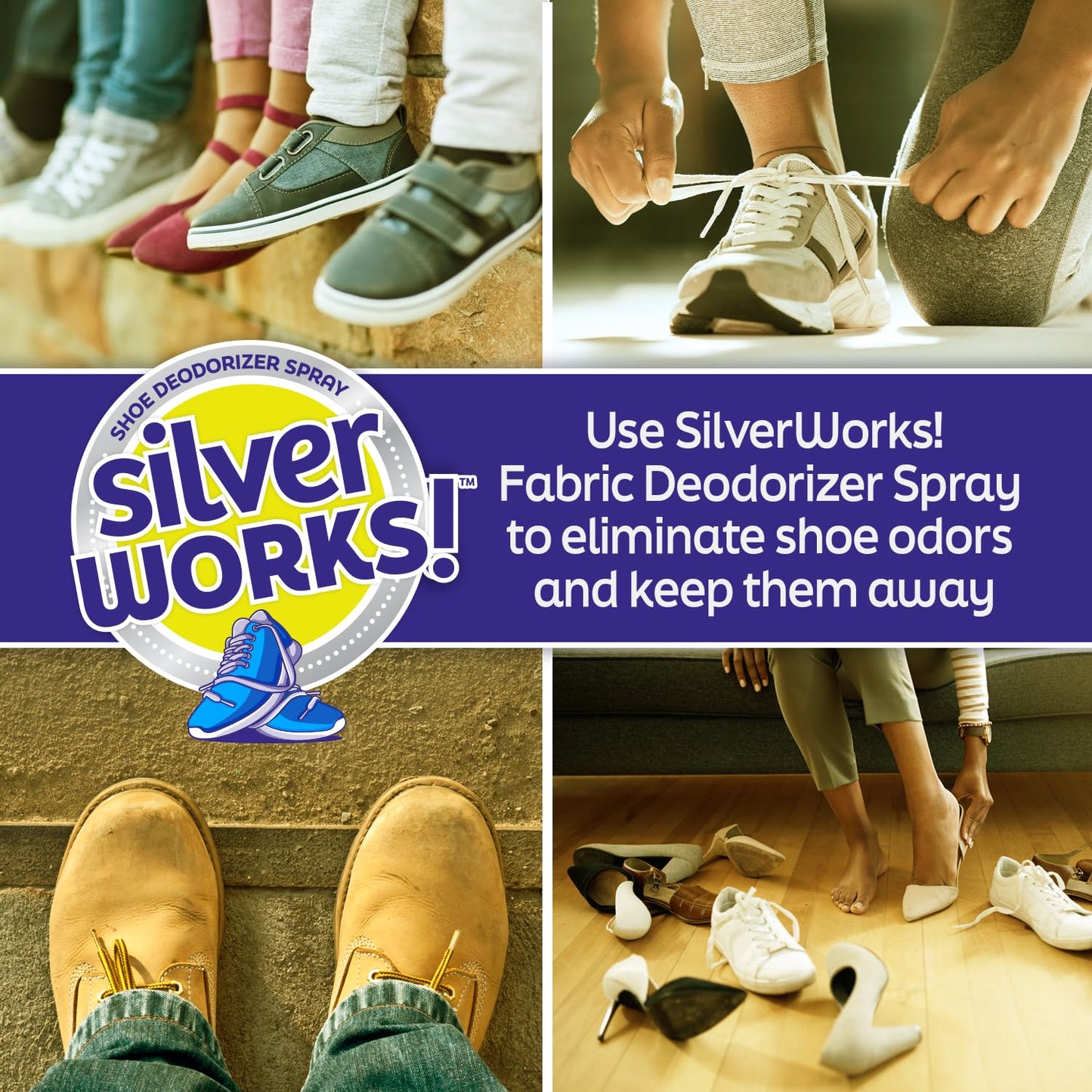 SilverWorks! Shoe Deodorizer Spray For Smelly Shoes - Shoe Odor Elimination Spray - Shoe Odor Spray - Boot, Sneaker, Shoe Smell Eliminator - Stinky Shoes Odor Eliminator, Shoe Freshener Spray -16.9oz