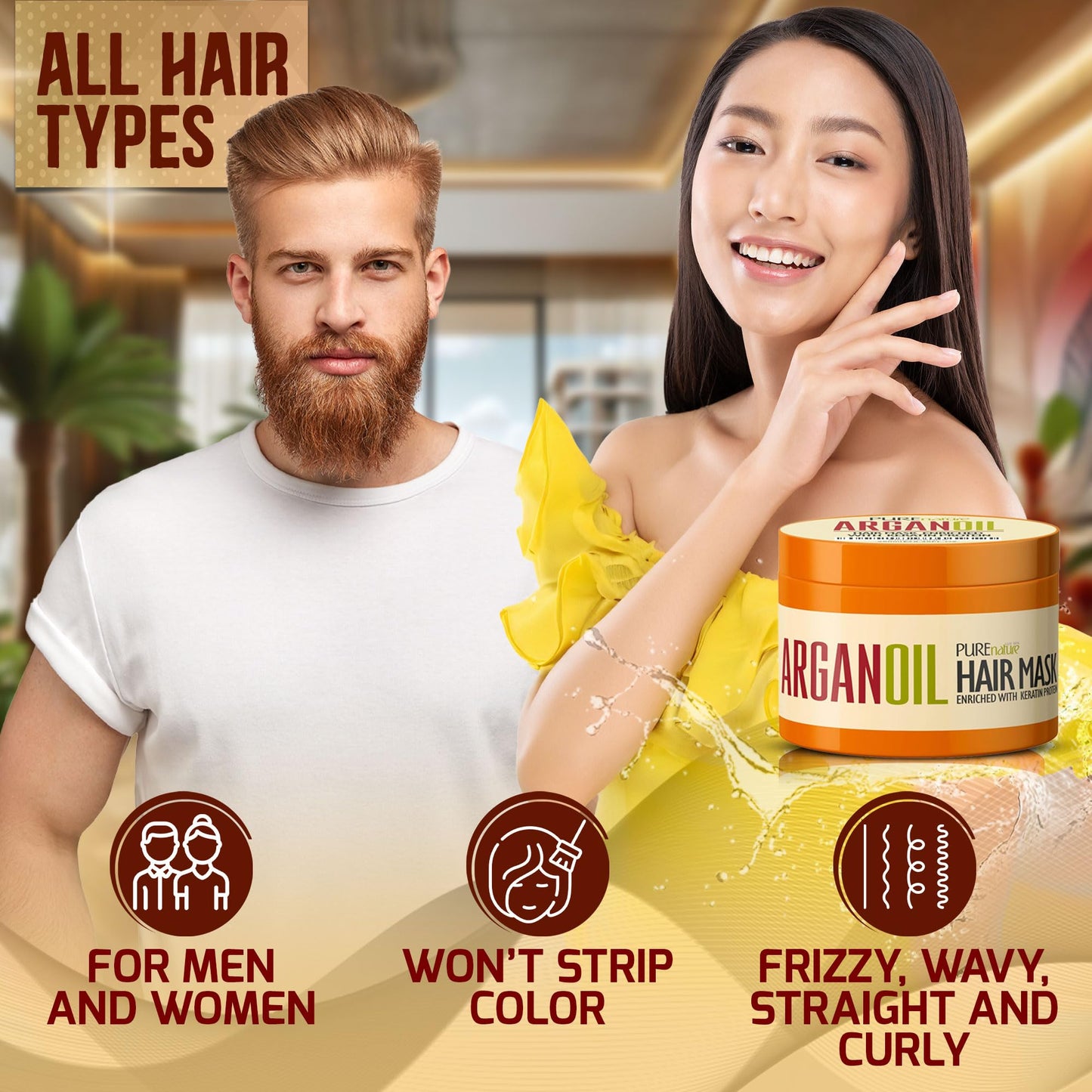 Moroccan Argan Oil Intense Hair Mask - Hydrating Technology for Damaged, Extremely Dry Split Ends - Deep Conditioner Repair Treatment for Curly, Straight, Frizzy, Black and Color Treated Hair