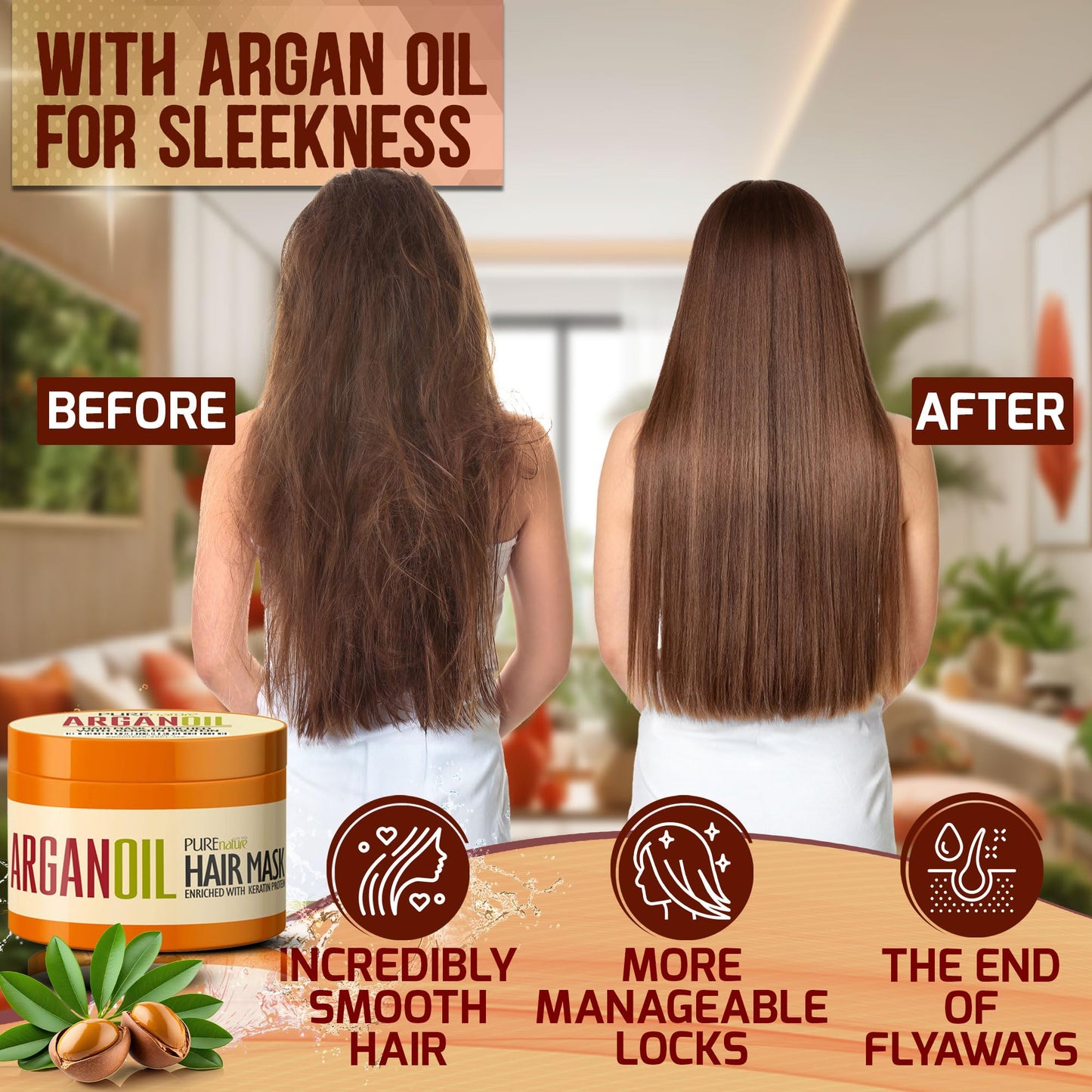 Moroccan Argan Oil Intense Hair Mask - Hydrating Technology for Damaged, Extremely Dry Split Ends - Deep Conditioner Repair Treatment for Curly, Straight, Frizzy, Black and Color Treated Hair